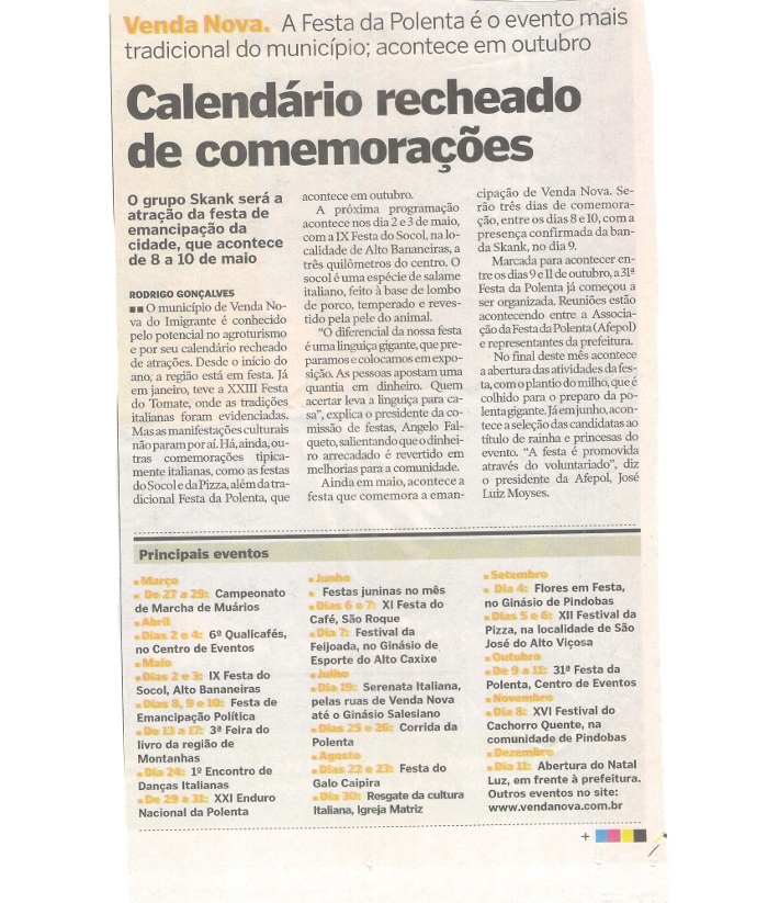 Calendário recheado de comemorações